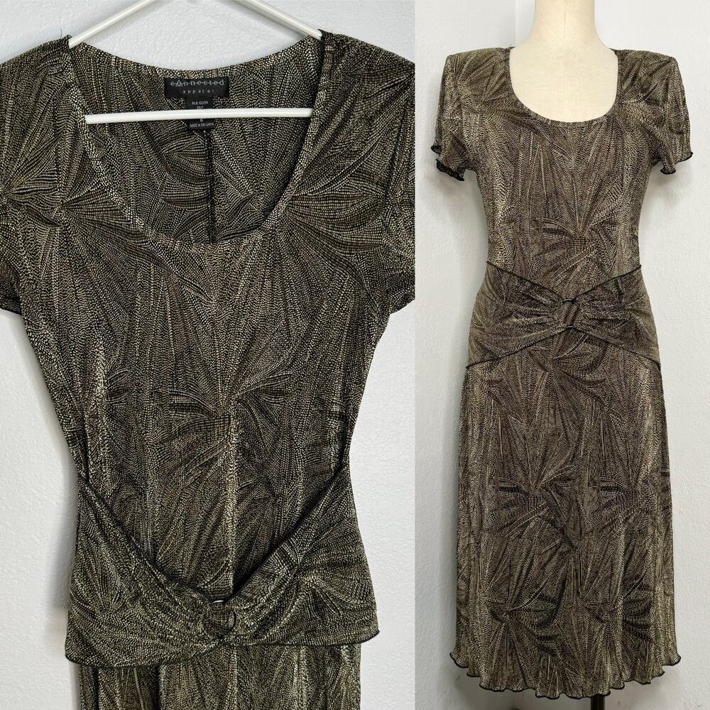 90s Y2k Dress Midi Short Sleeve Geometric Pattern Size 6 Wedding Guest Vacation
